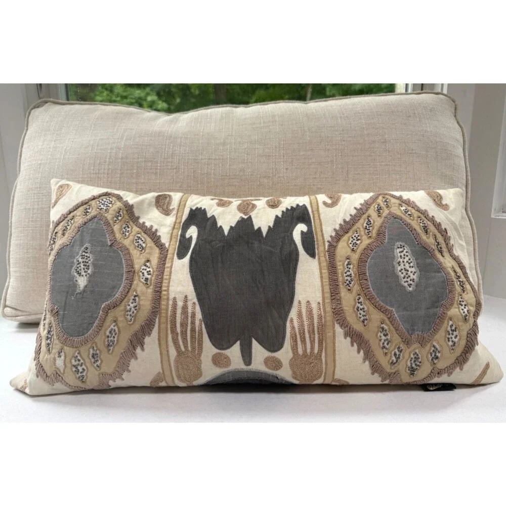 Pottery Barn Chiara Ikat Suzani Style Lumbar Pillow 14x26